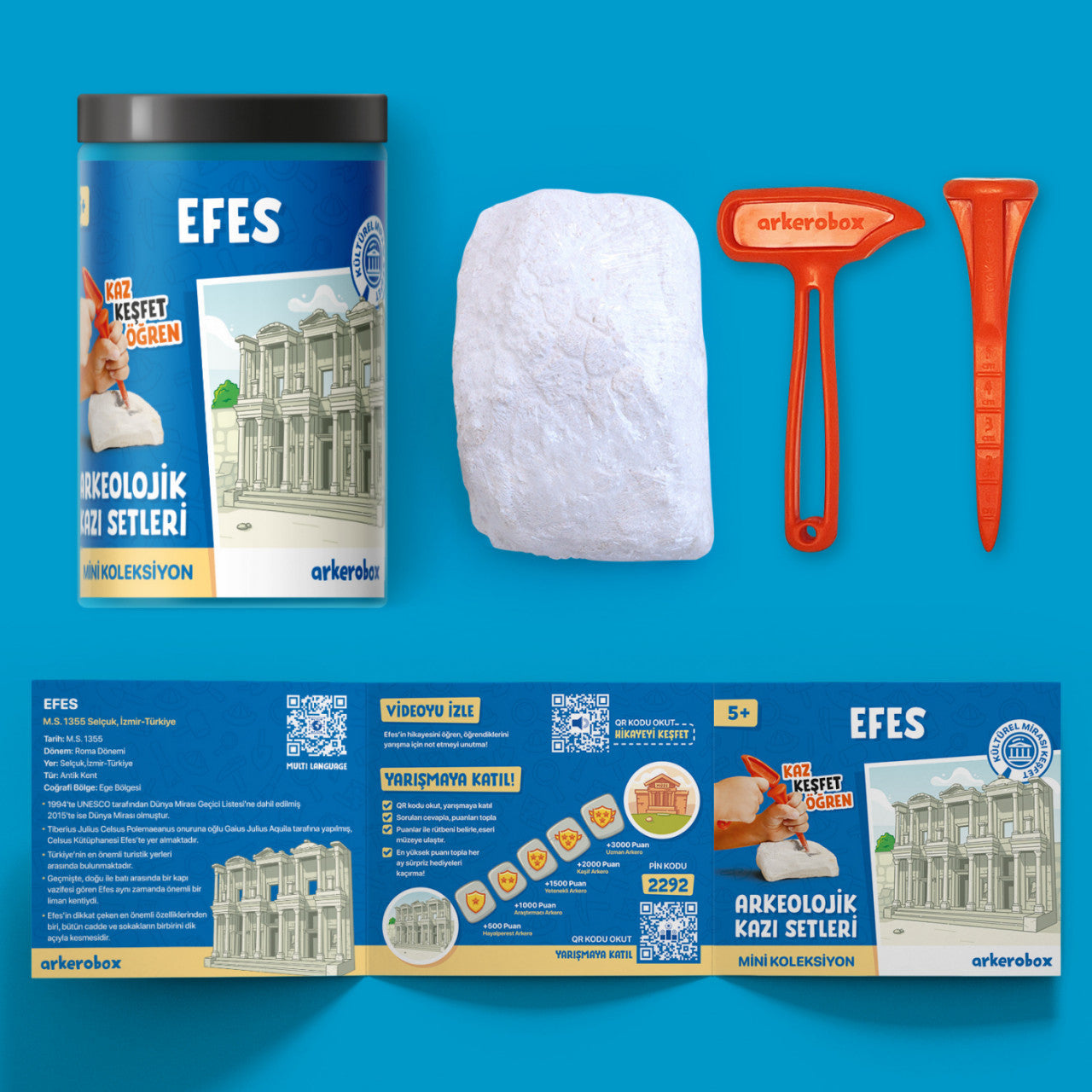 Arkerobox - Mini set arheologic educational si puzzle 3D, Efes - Biblioteca Celsus