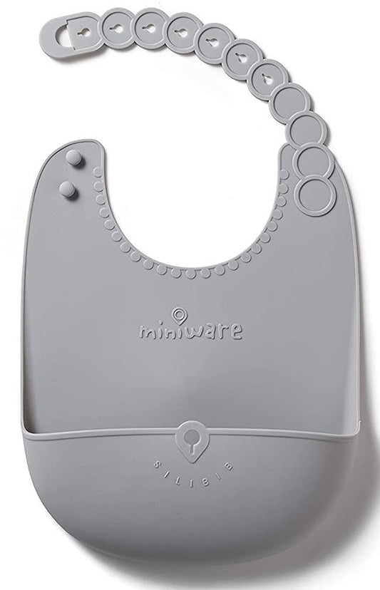 Baveta bebelusi Miniware Roll & Lock, 100% din silicon alimentar, Grey -