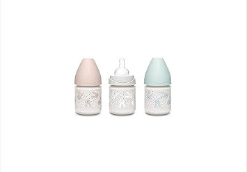 Biberon 150 ml cu tetină rotundă din silicon, debit lent, iepuraș gri Hygge Suavinex