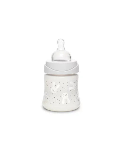 Biberon 150 ml cu tetină rotundă din silicon, debit lent, iepuraș verde Hygge Suavinex