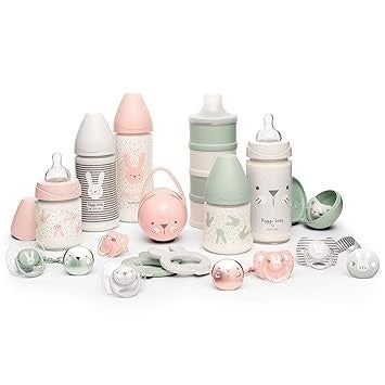 Biberon 270 ml cu tetină rotundă din silicon, 3 fluxuri, iepuraș cu linii roz, Hygge Suavinex
