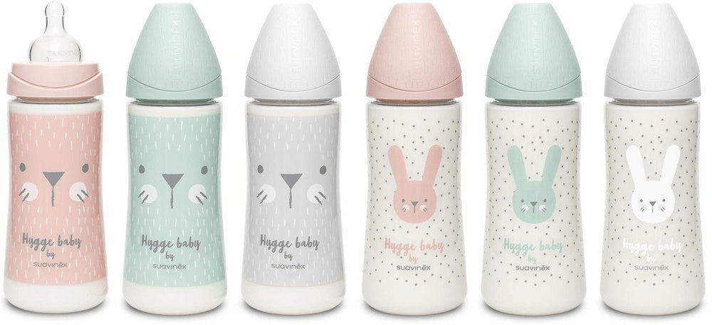 Biberon 360 ml cu tetină rotundă din silicon, debit dens, pisică gri Hygge Suavinex