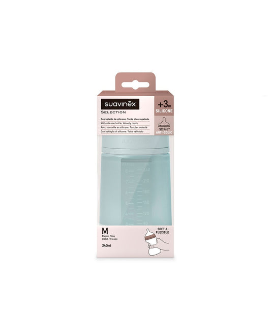 Biberon din silicon, 240ml, Colour Essence SX Pro debit mediu, albastru