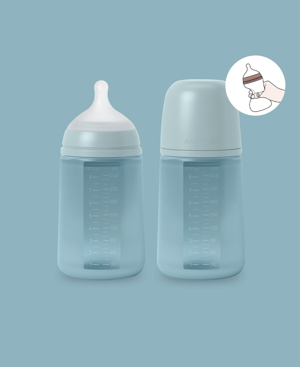 Biberon din silicon, 240ml, Colour Essence SX Pro debit mediu, albastru