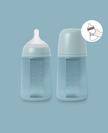 Biberon din silicon, 240ml, Colour Essence SX Pro debit mediu, albastru