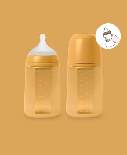 Biberon din silicon, 240ml, Colour Essence SX Pro debit mediu, galben muștar