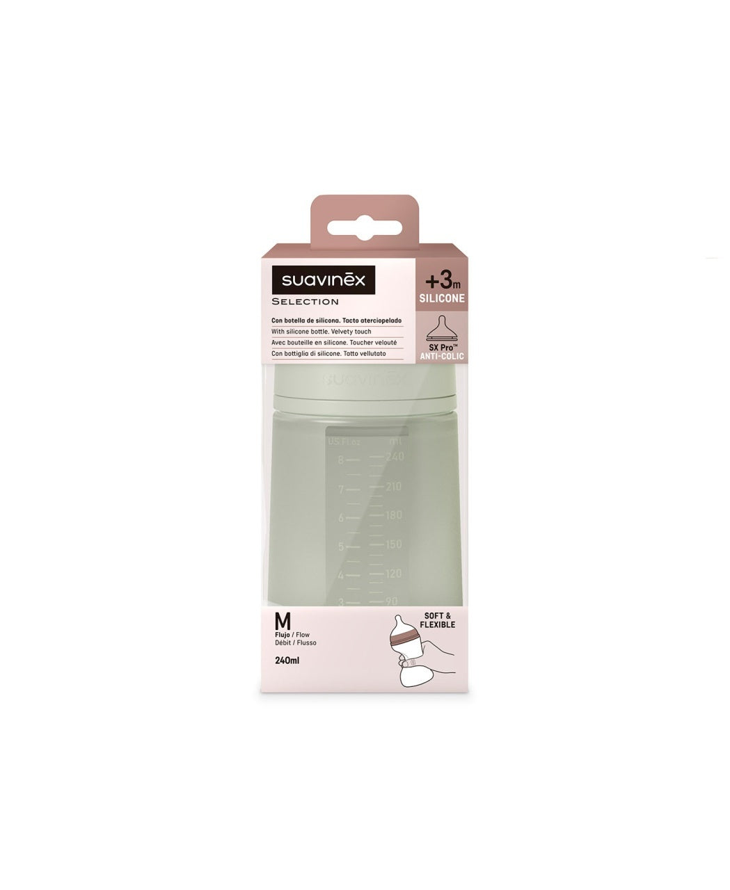 Biberon din silicon, 240ml, Colour Essence SX Pro debit mediu, verde