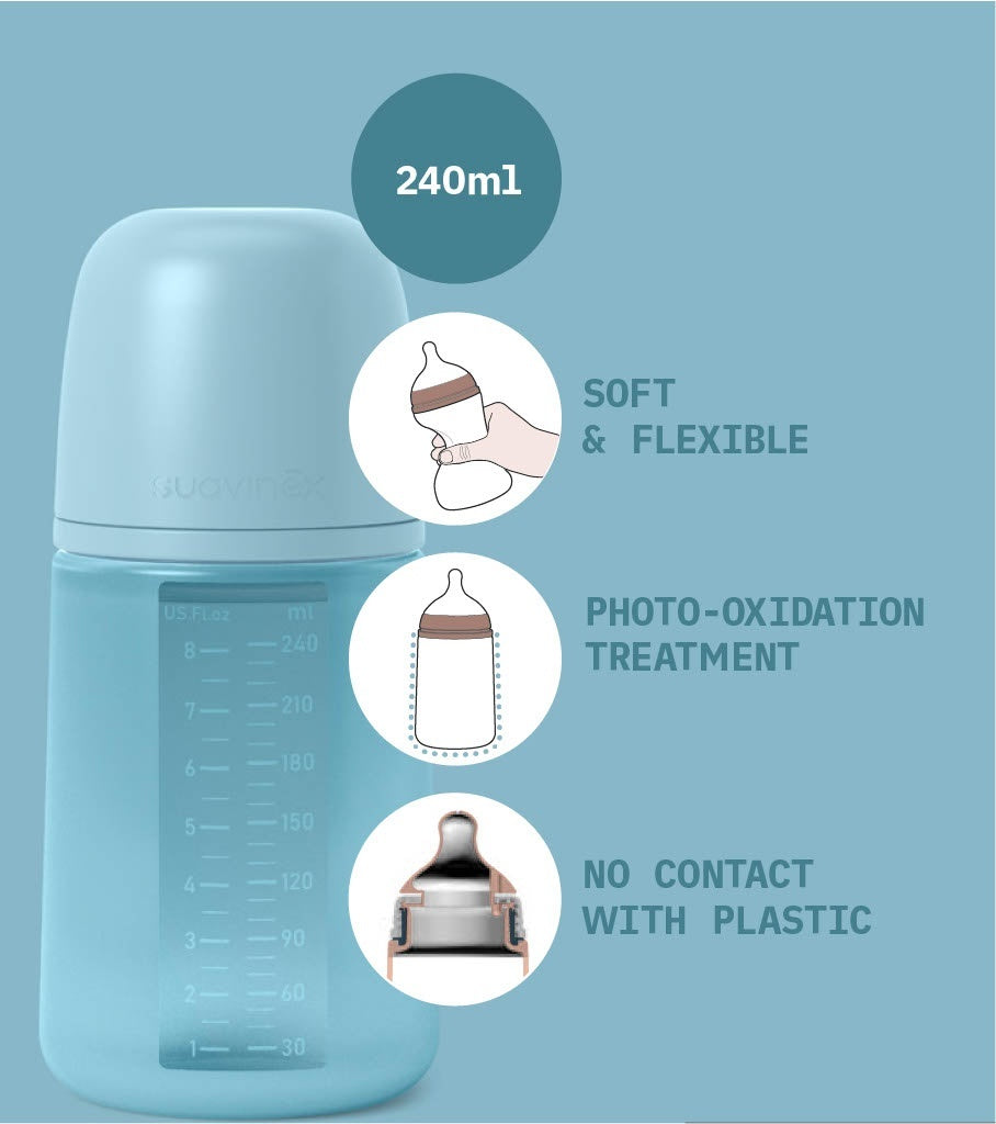 Biberon din silicon, 240ml, Colour Essence SX Pro debit mediu, transparent