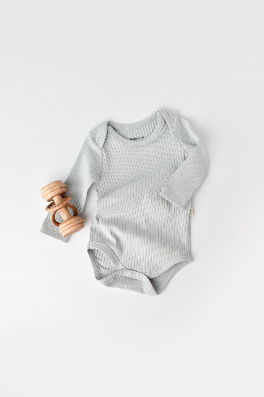 Body Bebe Unisex cu maneca lunga din 95% bumbac organic cu 5% elastan - Gri, BabyCosy