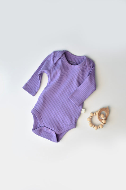 Body Bebe Unisex cu maneca lunga din 95% bumbac organic cu 5% elastan - Mov, BabyCosy - Salopeta