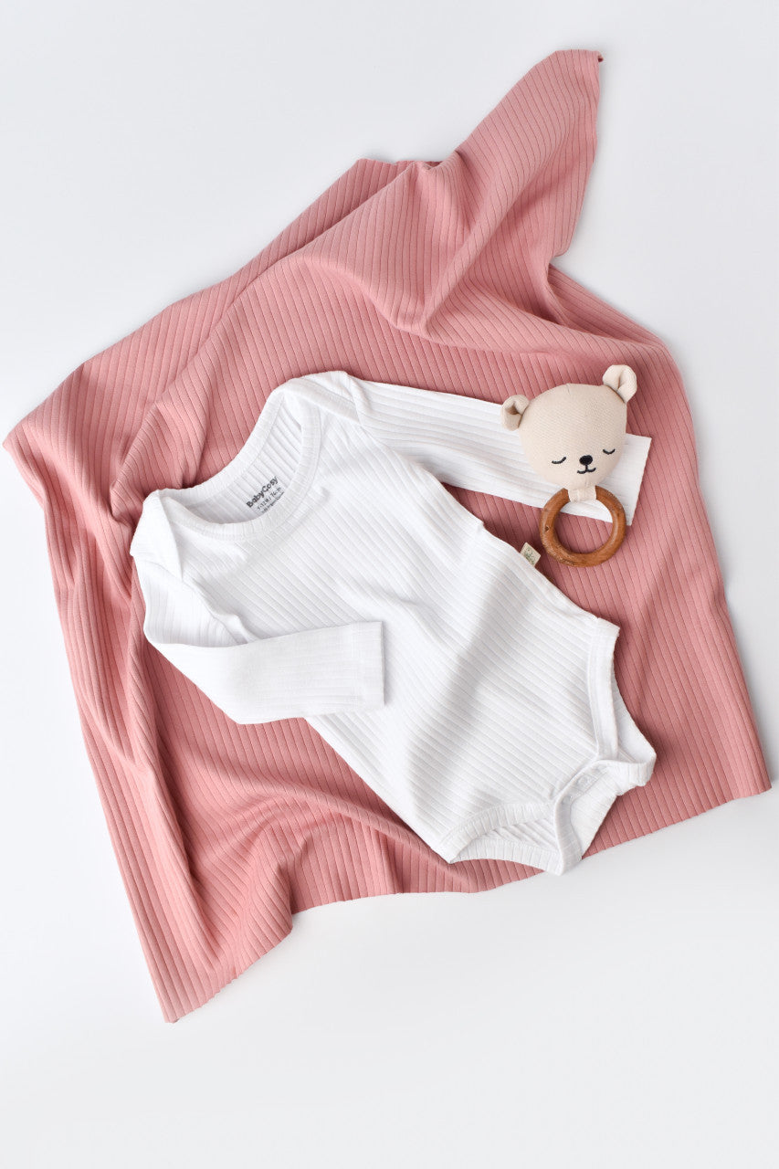 Body Bebe Unisex cu maneca lunga din 95% bumbac organic cu 5% elastan - Alb, BabyCosy