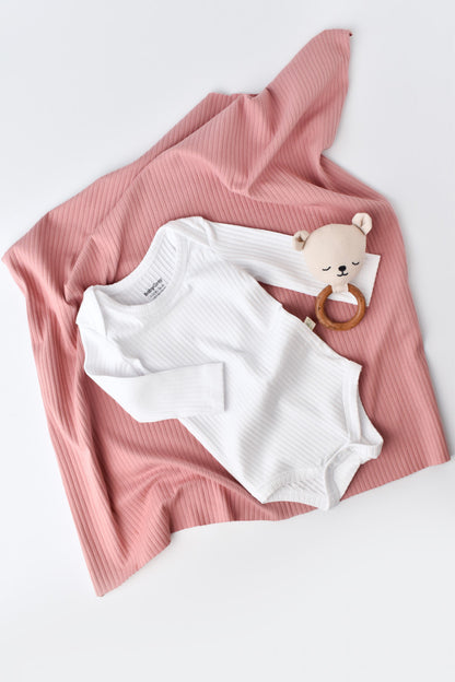 Body Bebe Unisex cu maneca lunga din 95% bumbac organic cu 5% elastan - Alb, BabyCosy