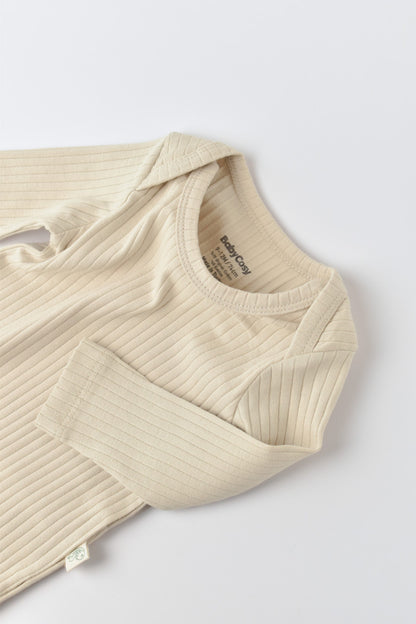 Body Bebe Unisex cu maneca lunga din 95% bumbac organic cu 5% elastan - Crem, BabyCosy