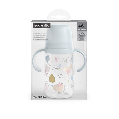 Cana cu muștiuc din silicon, 270 ml, Bears, albastru, Suavinex