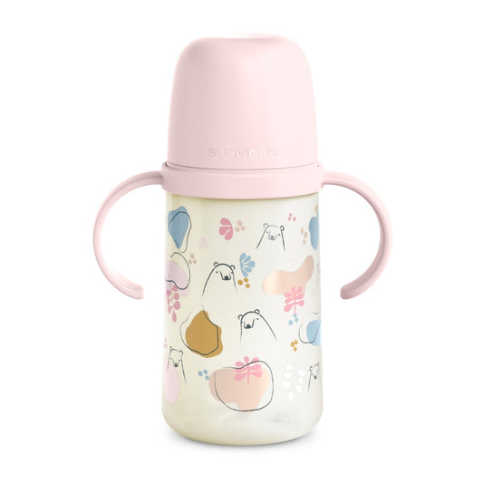 Cana cu muștiuc din silicon, 270 ml, Bears, roz, Suavinex -