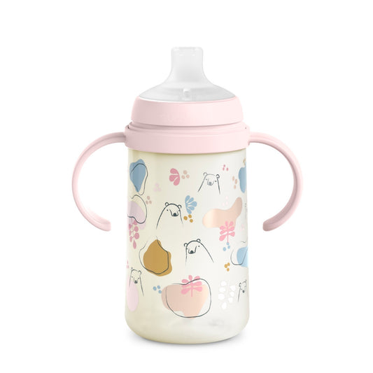 Cana cu muștiuc din silicon, 270 ml, Bears, roz, Suavinex -
