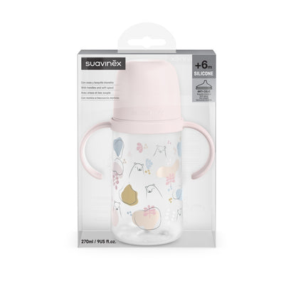 Cana cu muștiuc din silicon, 270 ml, Bears, roz, Suavinex