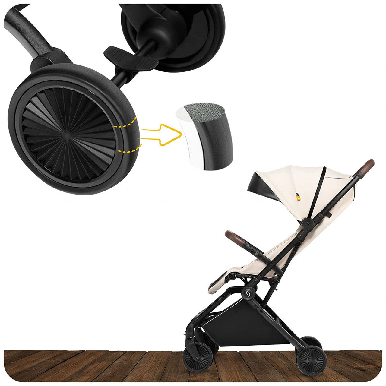 Carucior sport pliabil Skiddou Espoo+ Vanilla Delight, ultracompact pentru calatorii, Beige - Editie Limitata