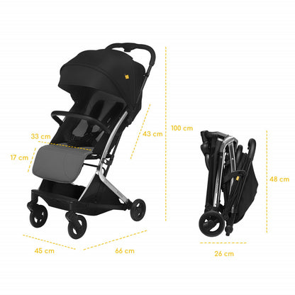 Carucior sport pliabil Skiddou Mikkeli Onyx, ultracompact pentru calatorii, Negru