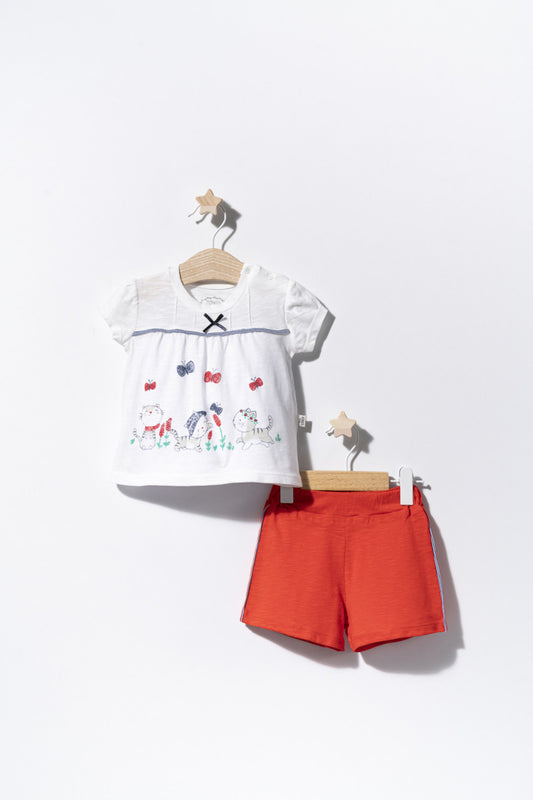 Compleu 2 piese cu pisicute pentru bebelusi, Tongs baby - Pantaloni, Tricou