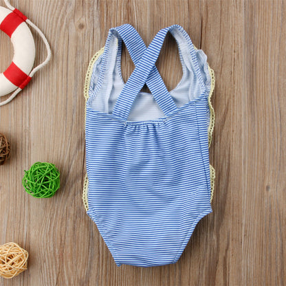 Costum de baie bleu cu dantela galbena Drool