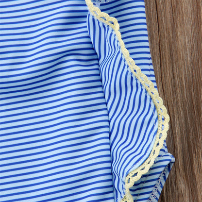 Costum de baie bleu cu dantela galbena Drool