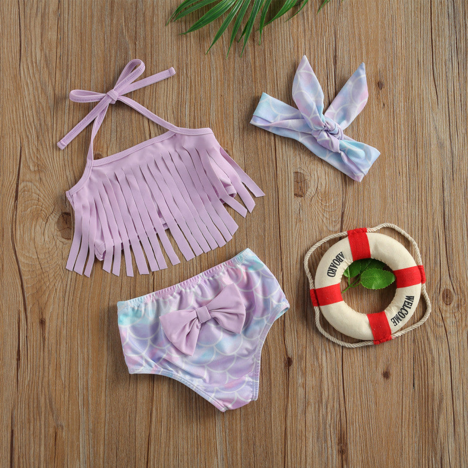 Costum de baie cu franjuri din 3 piese Drool