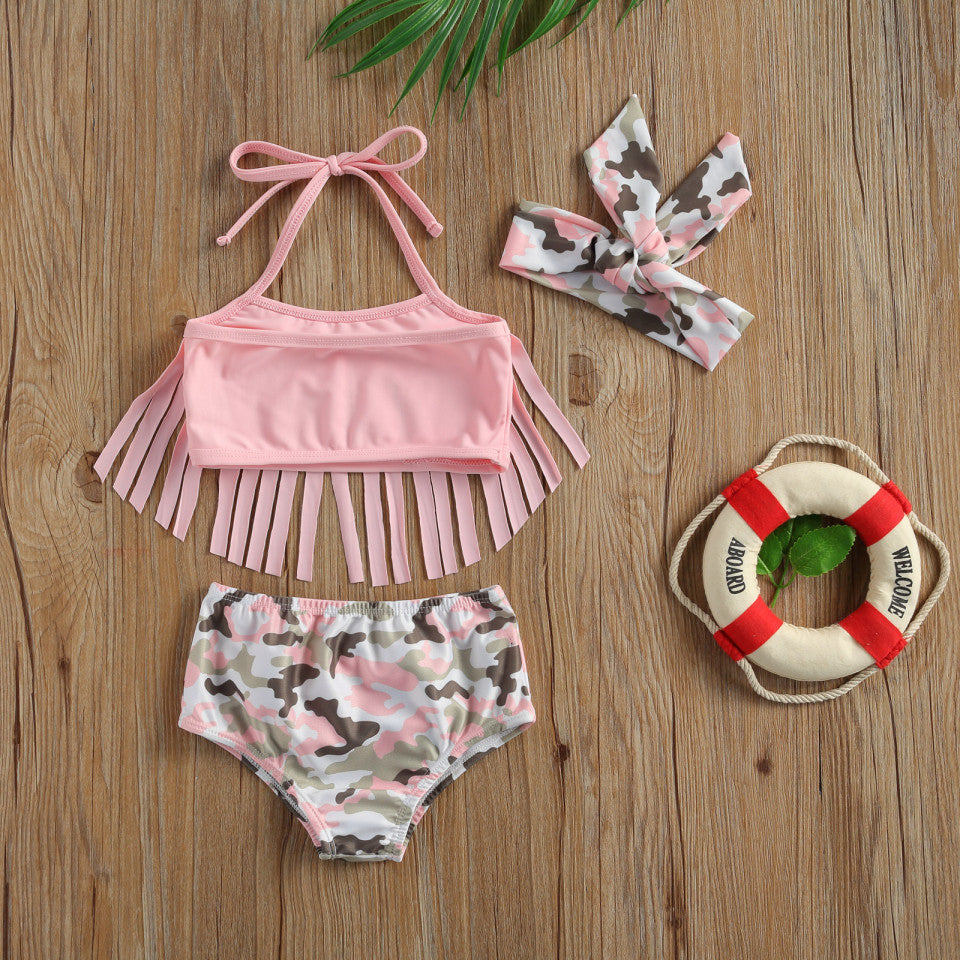 Costum de baie cu franjuri din 3 piese Drool