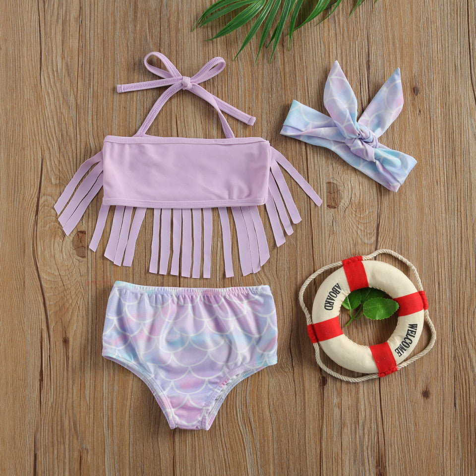 Costum de baie cu franjuri din 3 piese Drool