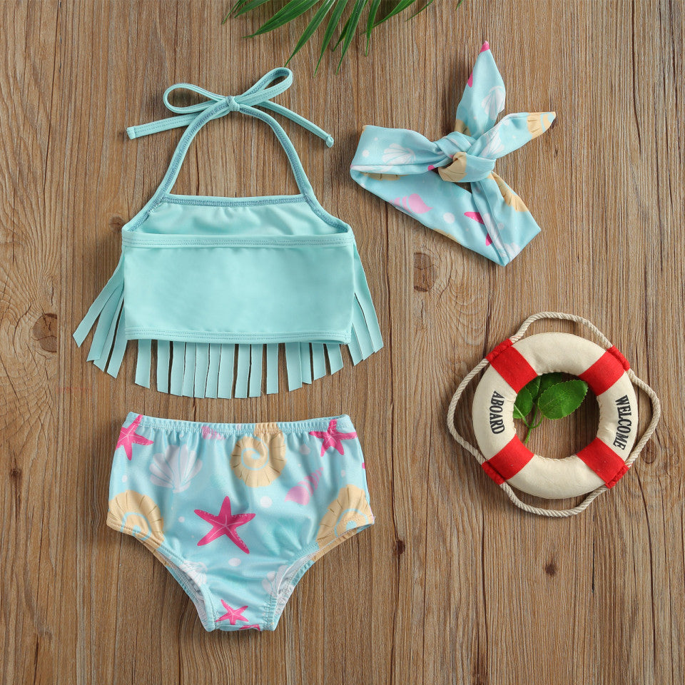 Costum de baie cu franjuri din 3 piese Drool