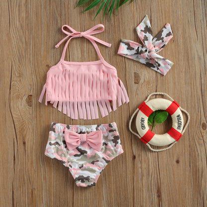 Costum de baie cu franjuri din 3 piese Drool