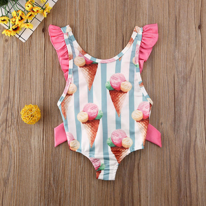 Costum de baie cu Inghetata si dungi turcoaz Drool