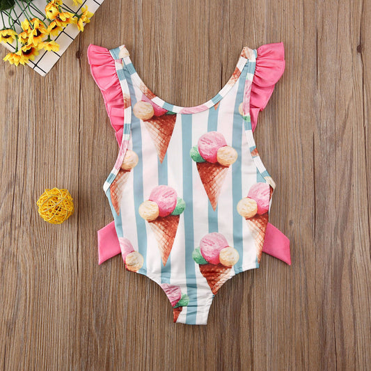 Costum de baie cu Inghetata si dungi turcoaz Drool - Costume de baie copii
