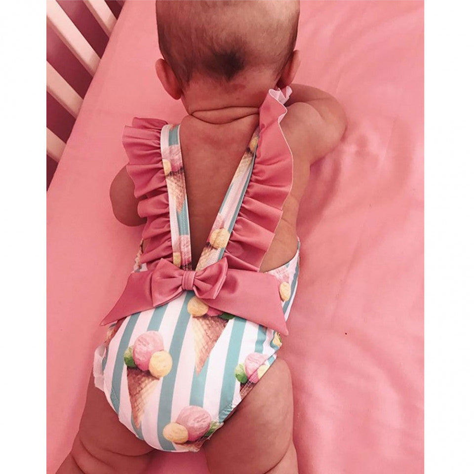 Costum de baie cu Inghetata si dungi turcoaz Drool