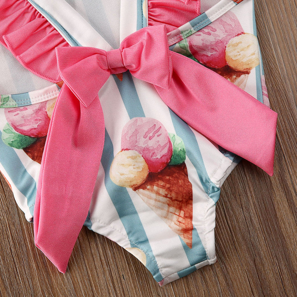 Costum de baie cu Inghetata si dungi turcoaz Drool