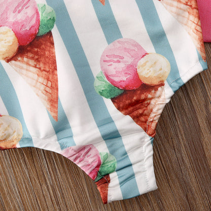 Costum de baie cu Inghetata si dungi turcoaz Drool