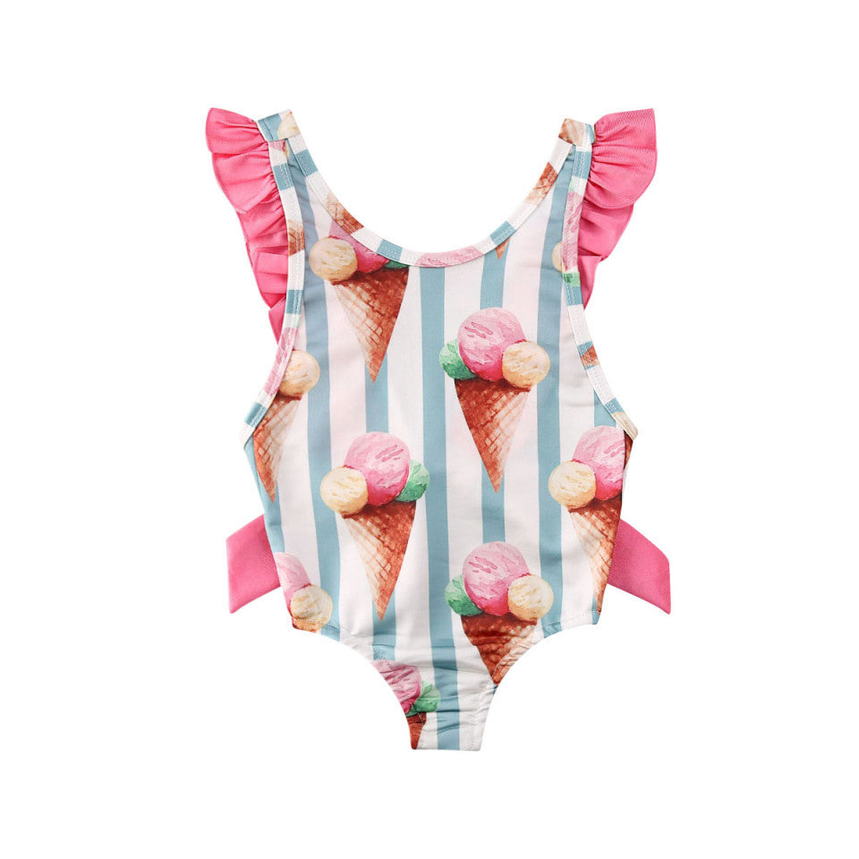 Costum de baie cu Inghetata si dungi turcoaz Drool