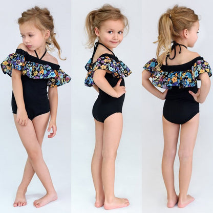 Costum de baie cu volan inflorat si bentita Drool