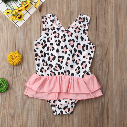 Costum de baie leopard roz cu volan Drool