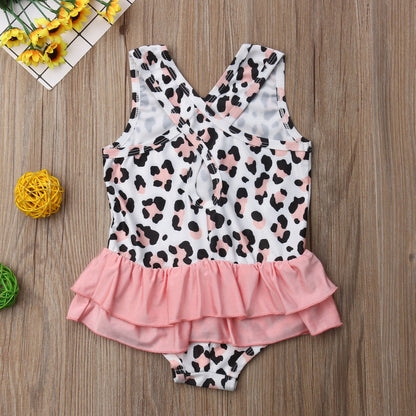 Costum de baie leopard roz cu volan Drool