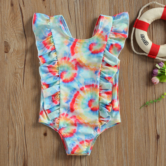 Costum de baie multicolor cu volanne verticale Drool - Costume de baie copii