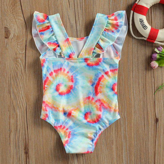 Costum de baie multicolor cu volanne verticale Drool - Costume de baie copii