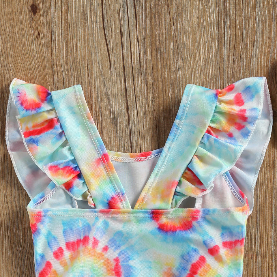 Costum de baie multicolor cu volanne verticale Drool