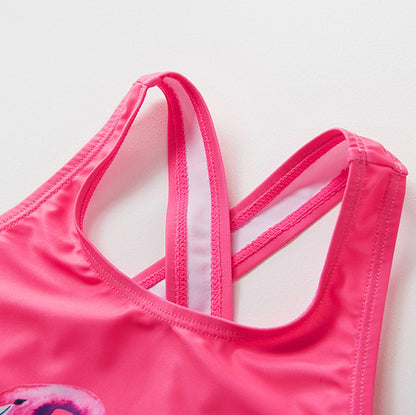 Costum de baie Roz bombon cu flamingo Drool