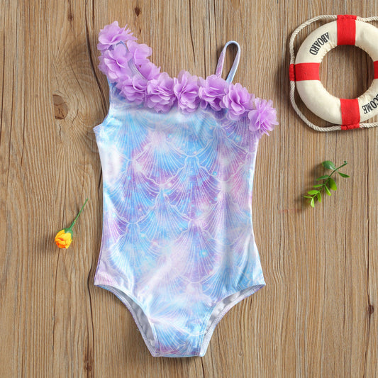 Costum de baie Sirena cu floricele aplicate Drool - Costume de baie copii