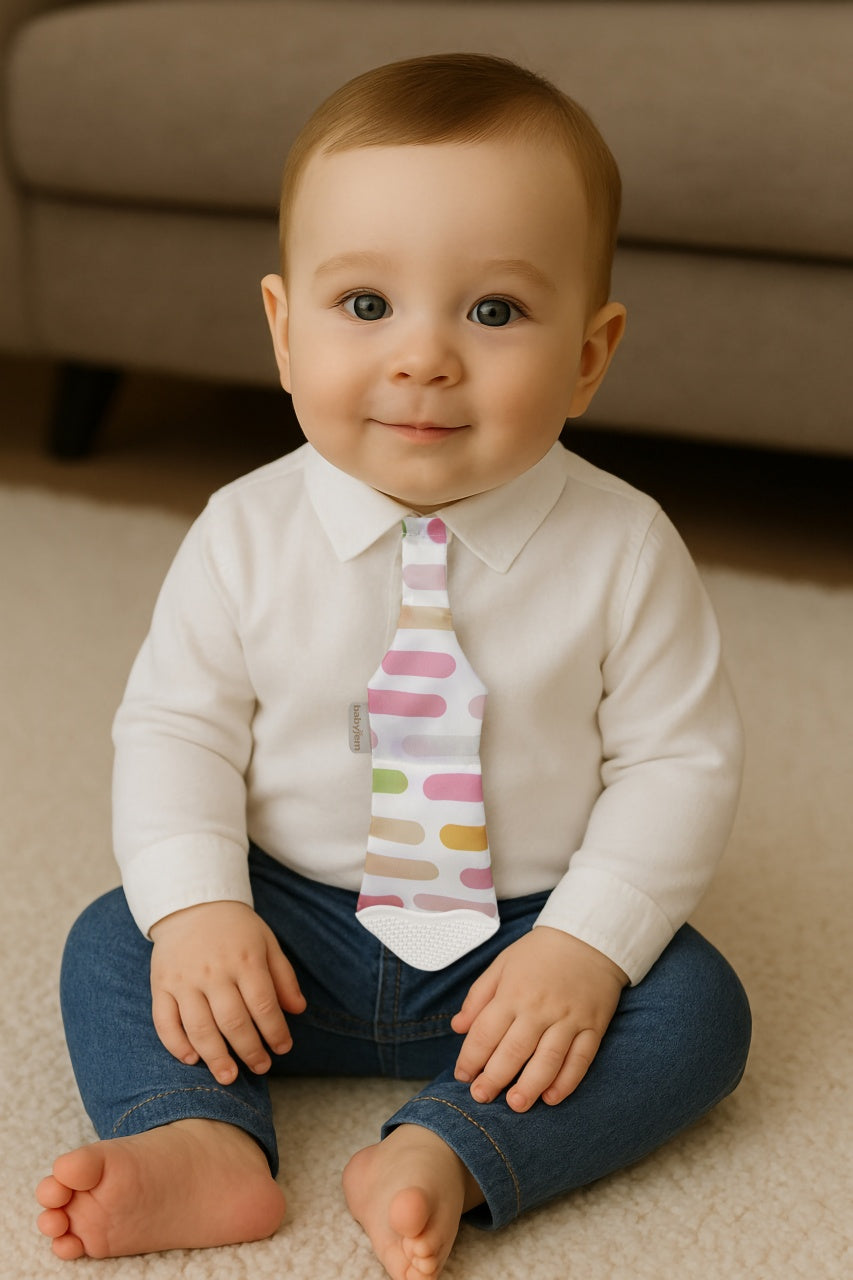 Cravata bebelusi cu accesoriu de dentitie BabyJem, roz