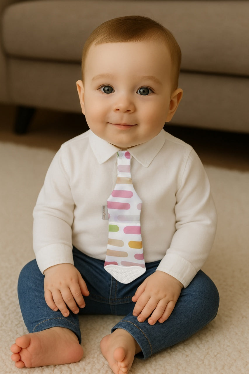 Cravata bebelusi cu accesoriu de dentitie BabyJem, roz
