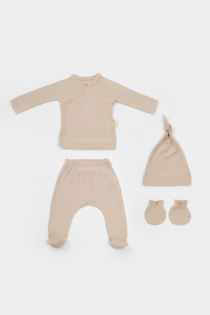 Cutie 4 piese pentru nou nascut - 100% bumbac organic - Mink, BabyCosy