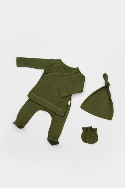 Cutie 4 piese pentru nou nascut - 100% bumbac organic - Verde, BabyCosy