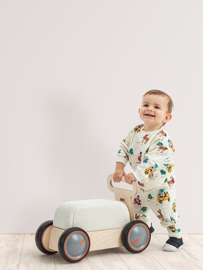 Masinuta ride-on, premergator si carucior de jucarii MamaToyz DriveMe Soft, Vacuta - Jucarie din lemn 3 in 1